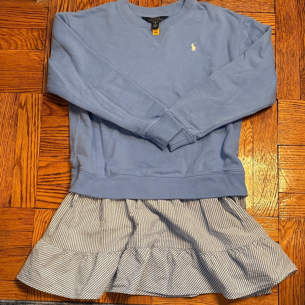 Polo Ralph Lauren Childs sweatshirt dress w/ seersucker ruffle skirt
